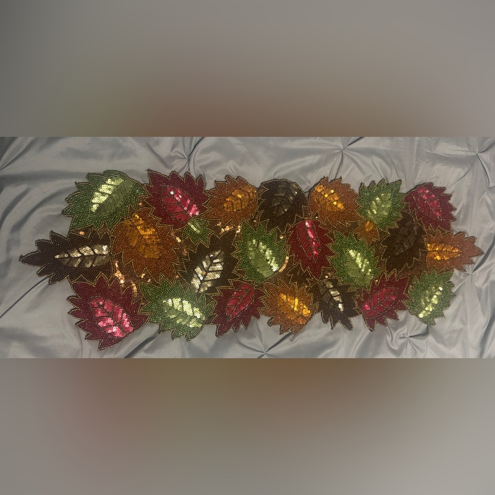 Pier 1 Sequin Table Runner - Fall themed (Brown, Orange, Red, Green)